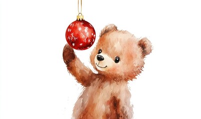 Wall Mural - A teddy bear holding a red ornament