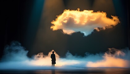 Wall Mural - Mystical Theatrical Performance with a Lone Observer and Vibrant Cloud Under Dramatic Lighting