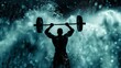 © Karen - Silhouette of a muscular man lifting a heavy barbell in the rain, with dramatic water splashes and backlighting.