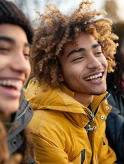 Poster - Two friends laughing and enjoying each other's company. AI.