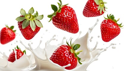 Wall Mural - Vibrant strawberry yogurt splash against a pristine white backdrop