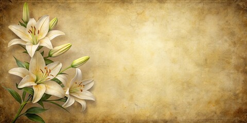 Poster - Antique paper texture with delicate lilies, perfect for vintage design projects