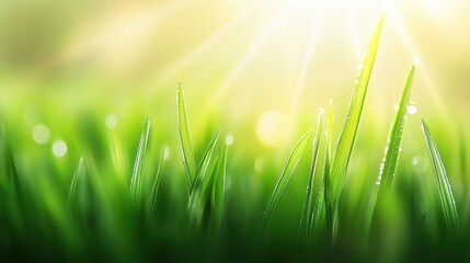 Green grass with a touch of morning dew, offering a natural and refreshing background with plenty of room for text or images