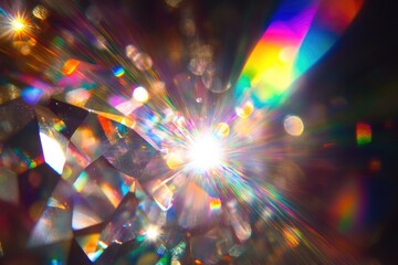 Wall Mural - abstract diamond bokeh lights with rainbow reflections on black background.