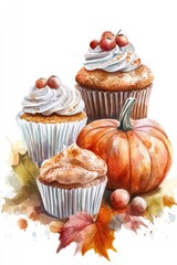 Wall Mural - Watercolor Cupcakes Variety