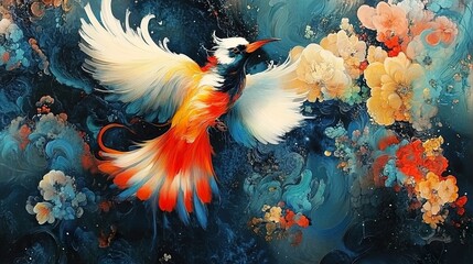 Poster - Colorful Bird in Flight - Abstract Fantasy Art