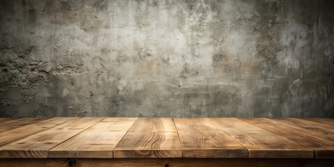 Poster - Empty wooden table with grunge cement background
