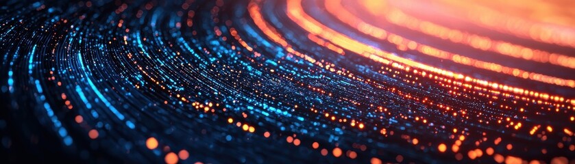 Abstract light trails with blue and orange hues, creating a mesmerizing pattern that evokes motion and energy.