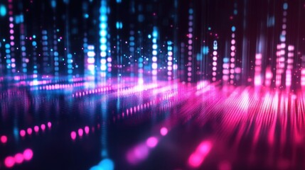 Wall Mural - abstract digital background with pink and blue lights and a grid pattern.