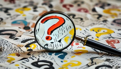 Wall Mural - Mystery of the Printed Question Mark Enveloped by a Magnifying Glass