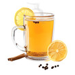 © AlexCaelus - A steaming glass of hot tea with lemon slices, cinnamon stick, and clove. Perfect for a refreshing and warm beverage.