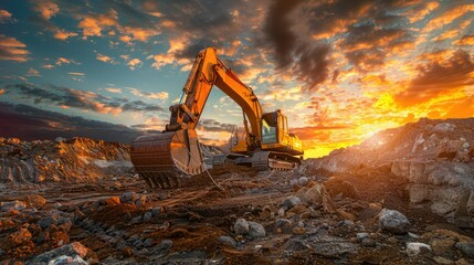 Concept of hard work and determination, as the machine is digging