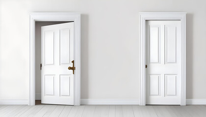 Two white doors in a white room