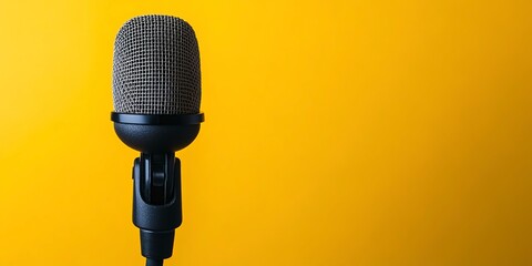 Poster - A podcast microphone isolated on yellow background. 