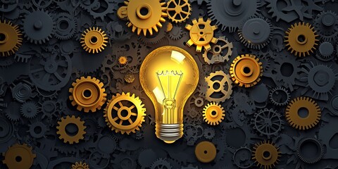 Sticker - a lightbulb surrounded by gears, representing the innovation and ideation process inherent in business development. 