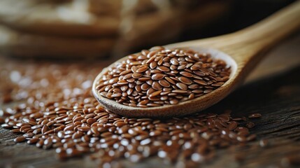 Wall Mural - Close-Up of Flax Seeds in Wooden Spoon