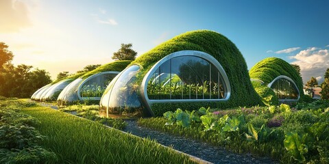 Sticker - Agriculture futuristic organic farm. High technology smart Sustainable farming technology and food innovation. 