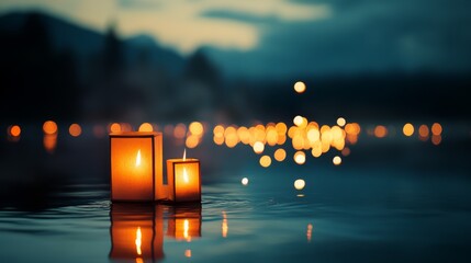 Wall Mural - Floating Candles at Sunset