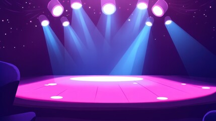 Canvas Print - Pink Stage Lit By Spotlights In A Purple Room.