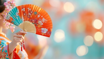 Wall Mural - Woman holding a traditional Japanese fan