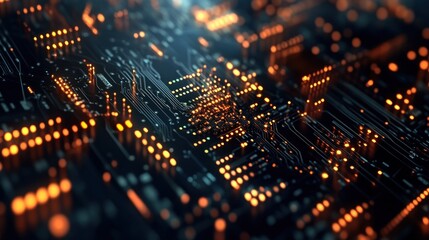 Wall Mural - close-up of a circuit board with glowing lights.