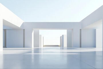 Poster - Minimalist architectural design featuring clean lines and open spaces, shown on a white background