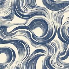 Poster - Stylish design features a dynamic blue and cream wave pattern, creating a sense of movement on a neutral background