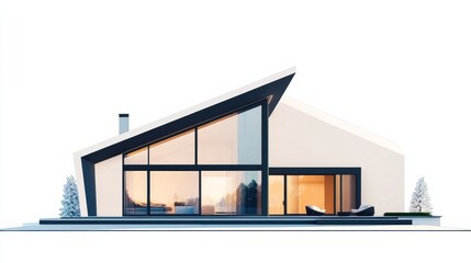 Leinwandbilder - Modern minimalist house design with sharp geometric lines and large windows isolated on a white background