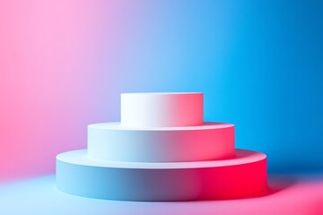 Canvas Print - White Cylindrical Platform on a Pink and Blue Gradient Background