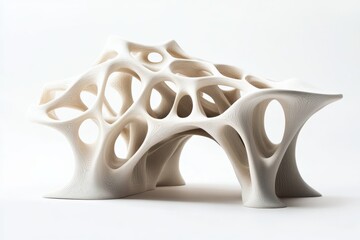 Poster - Organic architectural form, biomimicry in design, eco-friendly structure, on solid white background, single object