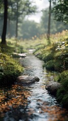 Poster - Serene Forest Stream - Tranquil Nature Photography