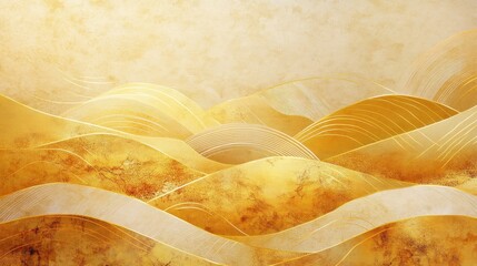 Wall Mural - Abstract gold and white textured background with wavy lines.