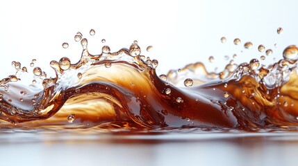 A dynamic splash of brown liquid creating waves and droplets.