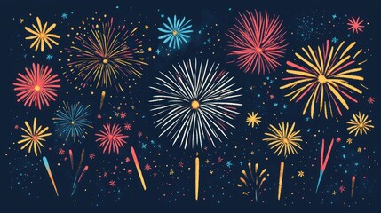 Canvas Print - Colorful fireworks illustration on a dark background.