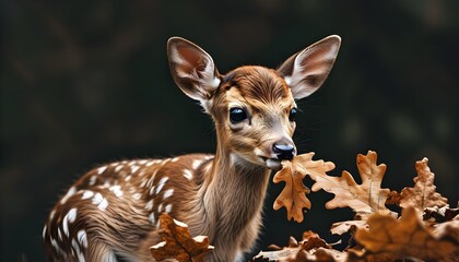 Wall Mural - Fallow Deer Grazing on Oak Leaves in Serene Forest Setting