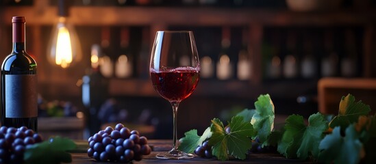 Elegant Wine Cellar: Tasting Red Wine with Grapes