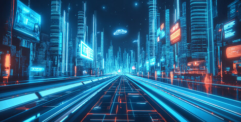 Blue technology line data city background