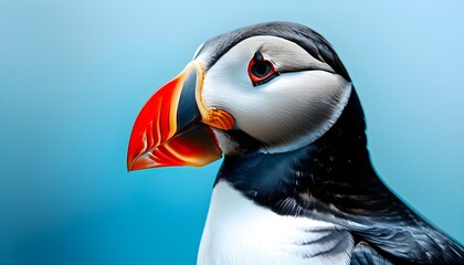 Wall Mural - Elegant Razorbill portrait against vibrant blue backdrop