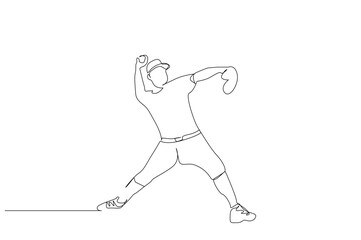 Wall Mural - baseball male professional sports pose one line art design vector