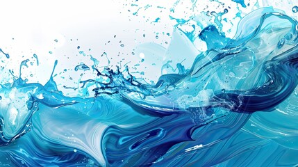 Summer wallpaper with swirling blue water shapes and splashes over a gradient from ocean blue to white