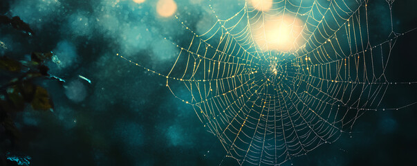 Spider web, delicate strands, caught in moonlight, Watercolor style