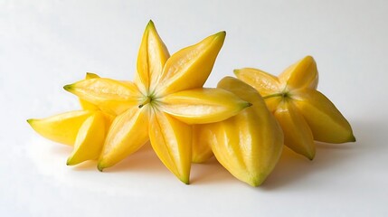 Wall Mural - Fresh Yellow Starfruit on White Background