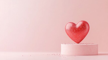 Poster - Red glitter heart on a pink podium.