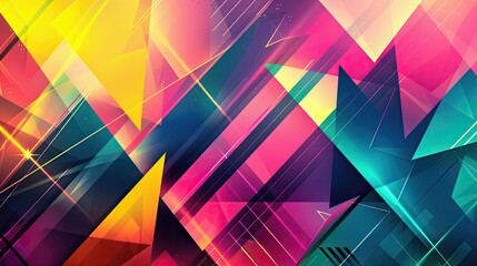 Wall Mural - A vibrant summer wallpaper with bold triangles and zigzags in vivid teal and fuchsia colors