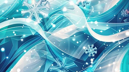 Wall Mural - Vibrant turquoise silver and icy white snowflake patterns with swirling lines create a dynamic winter wallpaper