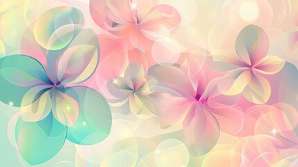 Pastel pink green and yellow floral-inspired patterns with glowing light effects create a lively spring wallpaper