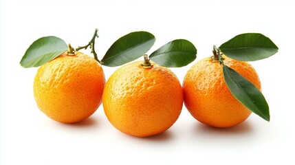 Wall Mural - Fresh Ripe Mandarin Oranges with Green Leaves