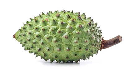 Wall Mural - Green Spiky Fruit with Stem Isolated on White Background