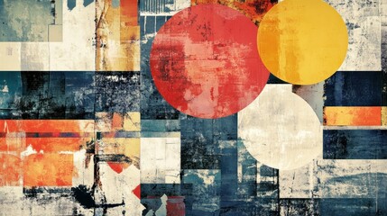 Canvas Print - Abstract art with geometric shapes in red, yellow, and blue.