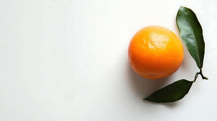 Wall Mural - Fresh Orange Fruit with Green Leaves on White Background